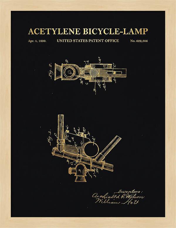 Acetylene Bicycle Lamp Gold Patent Us622306a