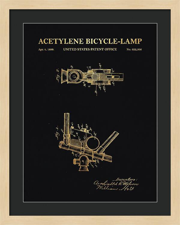 Acetylene Bicycle Lamp Gold Patent Us622306a
