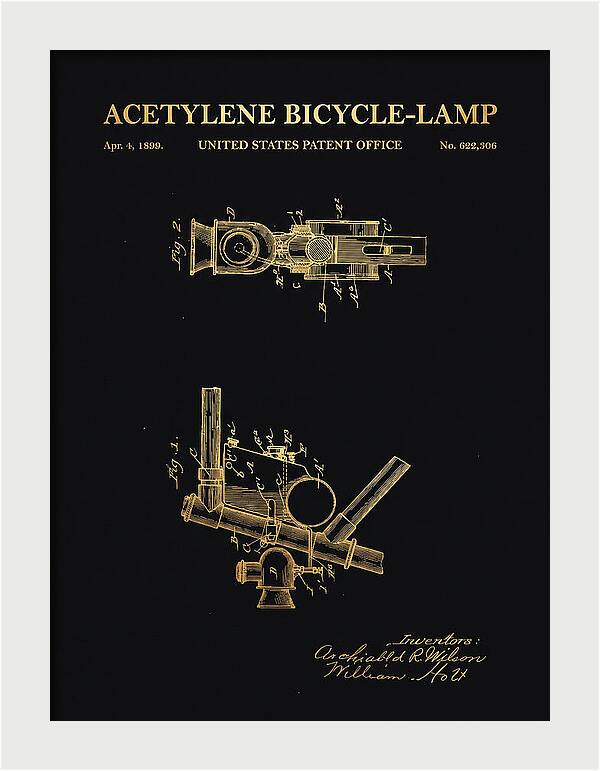 Acetylene Bicycle Lamp Gold Patent Us622306a