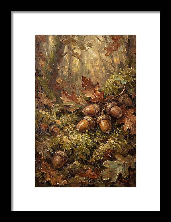 Acorns Nestled In Moss