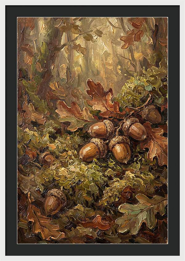 Acorns Nestled In Moss
