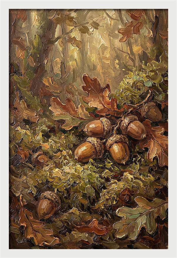 Acorns Nestled In Moss