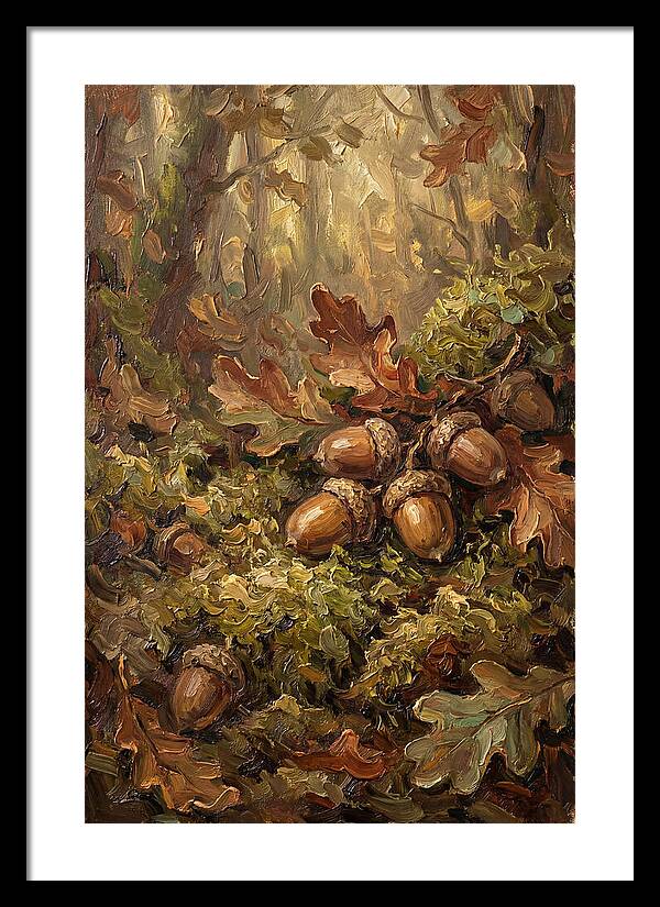 Acorns Nestled In Moss