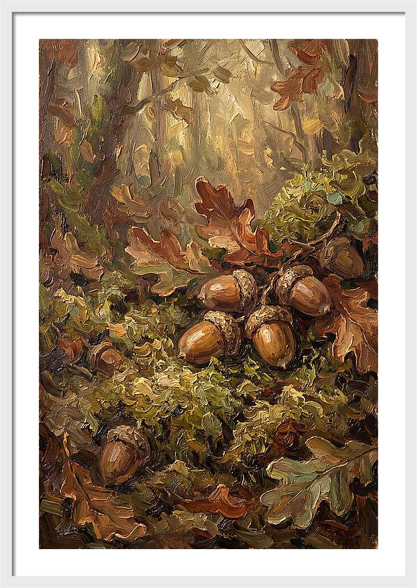 Acorns Nestled In Moss