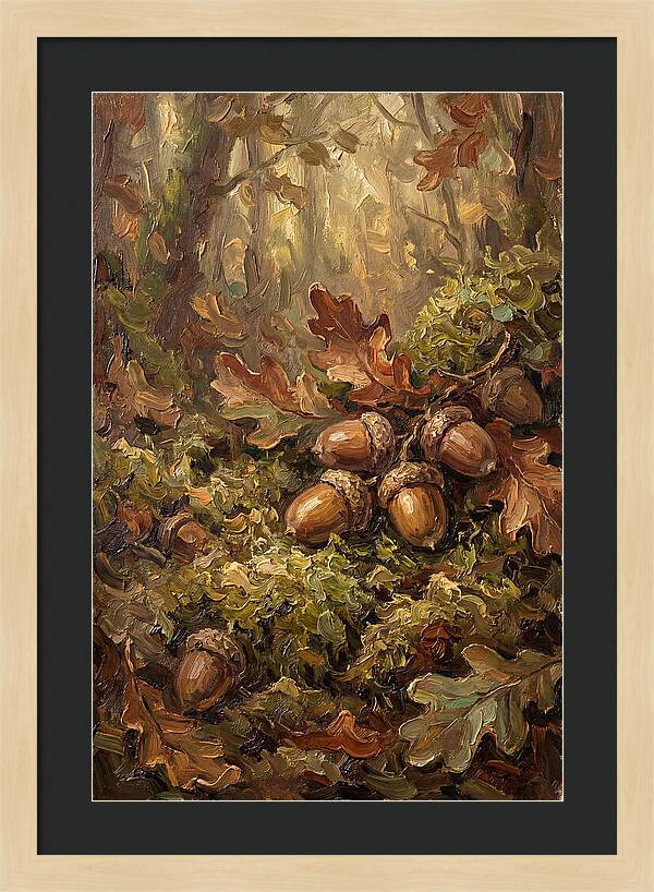 Acorns Nestled In Moss
