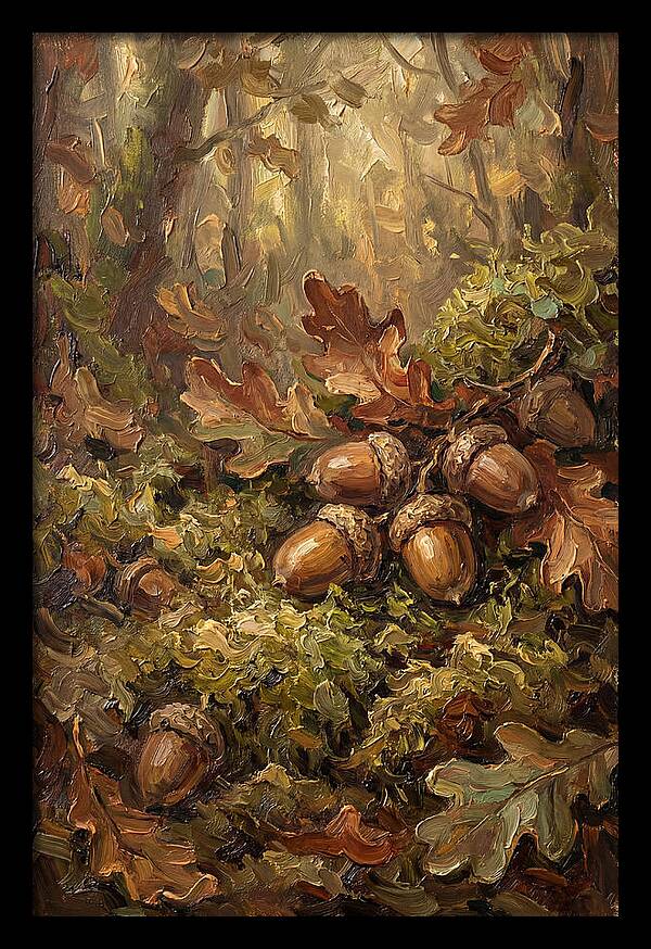 Acorns Nestled In Moss