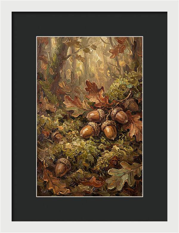 Acorns Nestled In Moss
