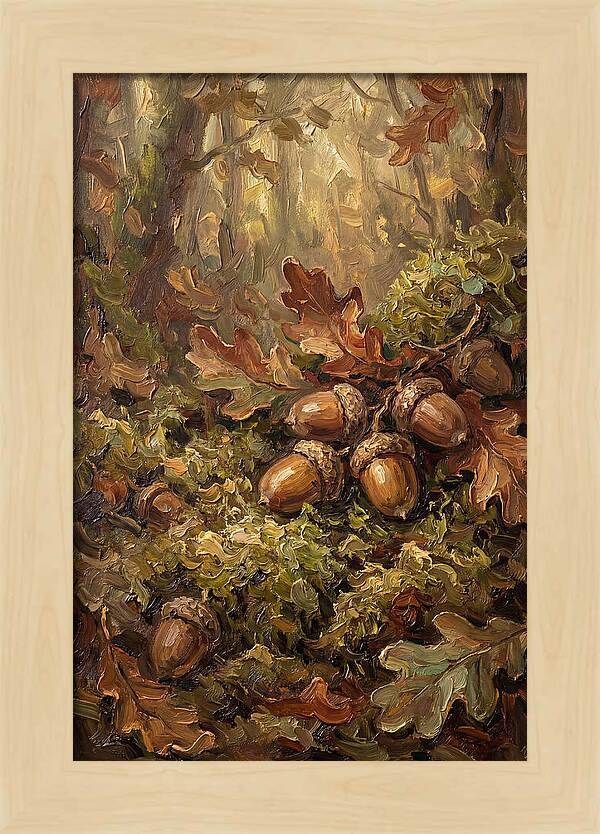 Acorns Nestled In Moss