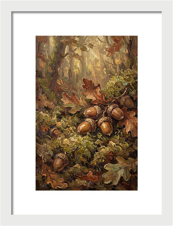 Acorns Nestled In Moss