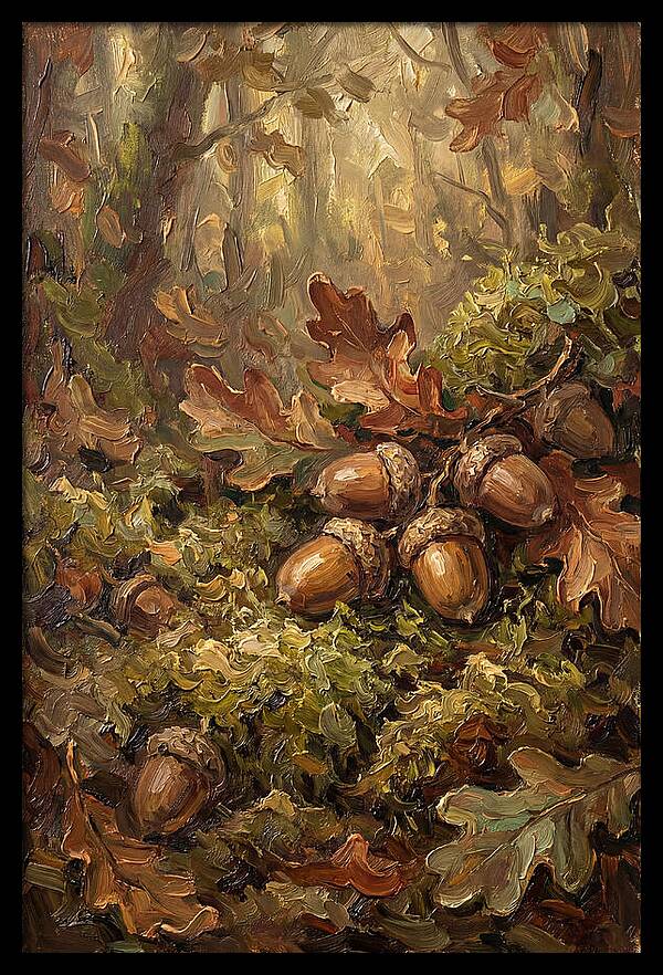 Acorns Nestled In Moss