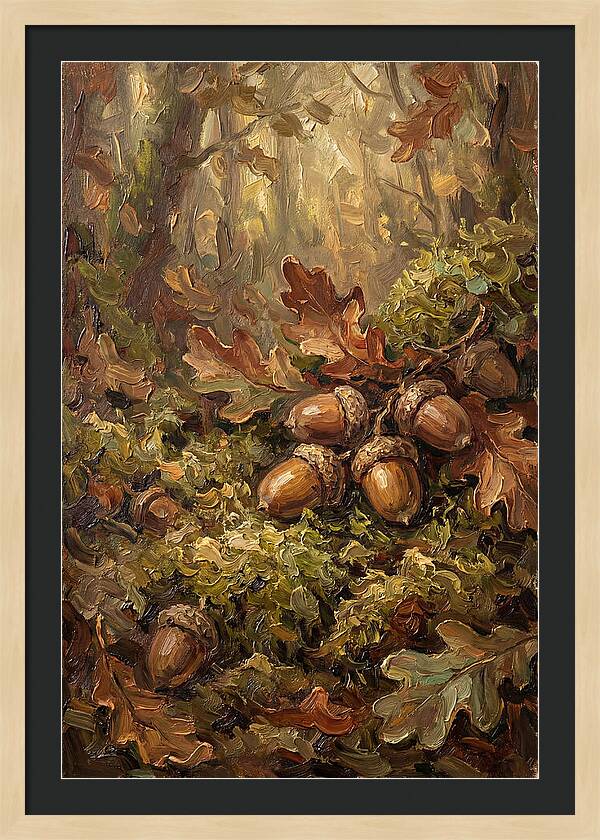 Acorns Nestled In Moss