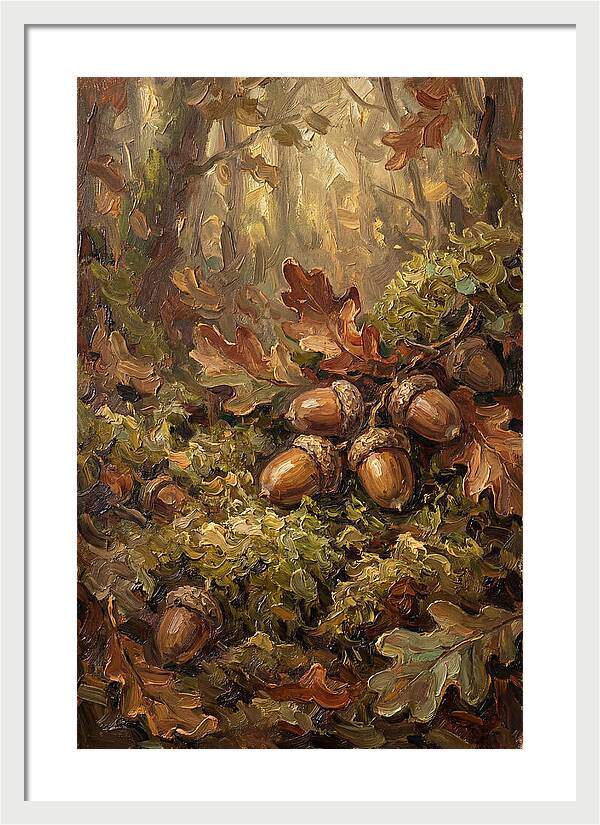 Acorns Nestled In Moss