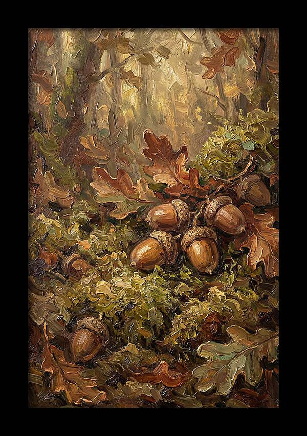 Acorns Nestled In Moss