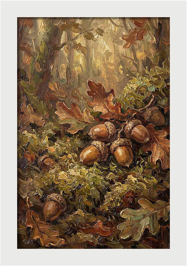 Acorns Nestled In Moss