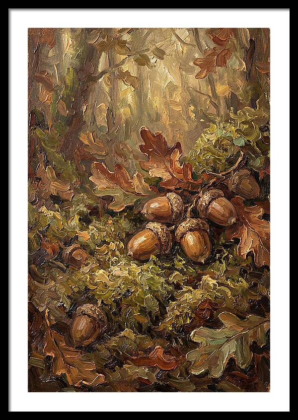 Acorns Nestled In Moss