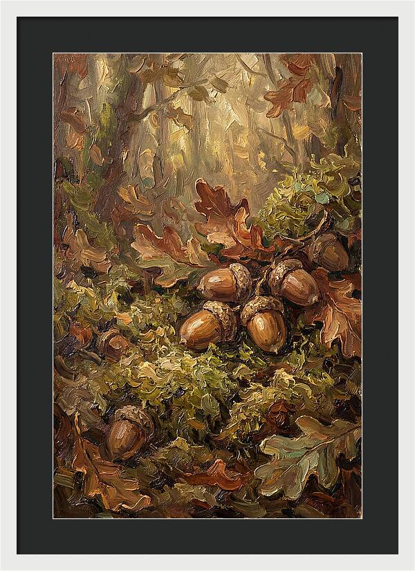 Acorns Nestled In Moss