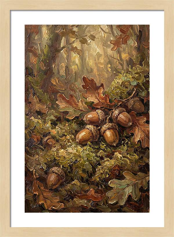 Acorns Nestled In Moss