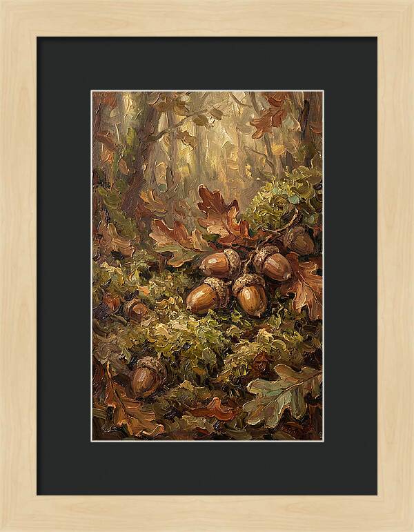 Acorns Nestled In Moss