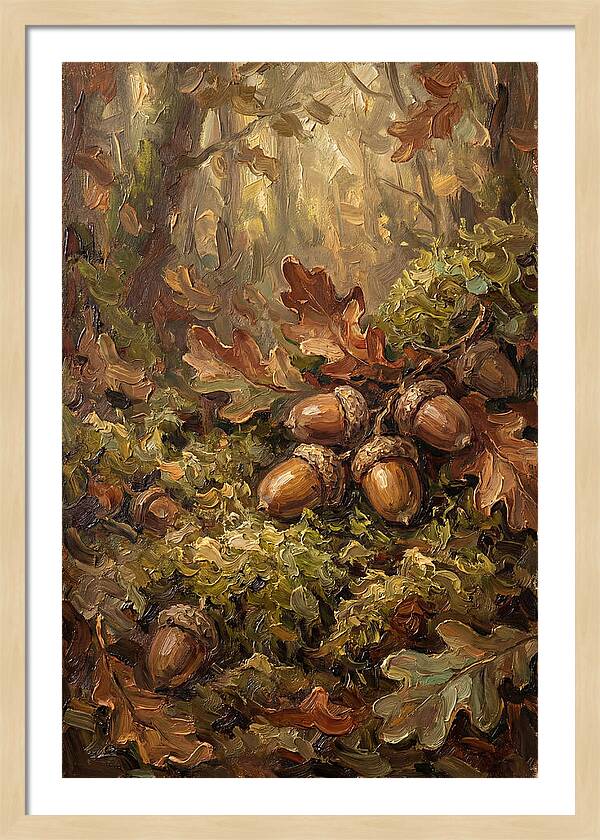 Acorns Nestled In Moss