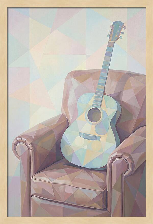 Acoustic Guitar On Worn Leather Chair