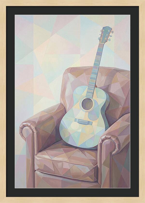 Acoustic Guitar On Worn Leather Chair