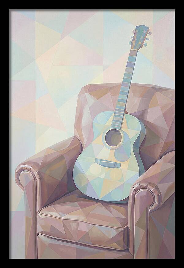 Acoustic Guitar On Worn Leather Chair