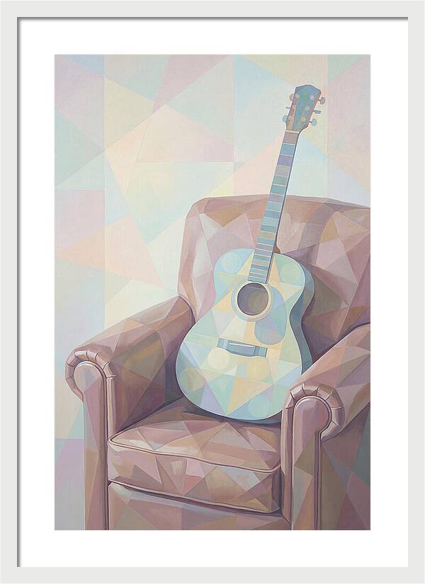 Acoustic Guitar On Worn Leather Chair