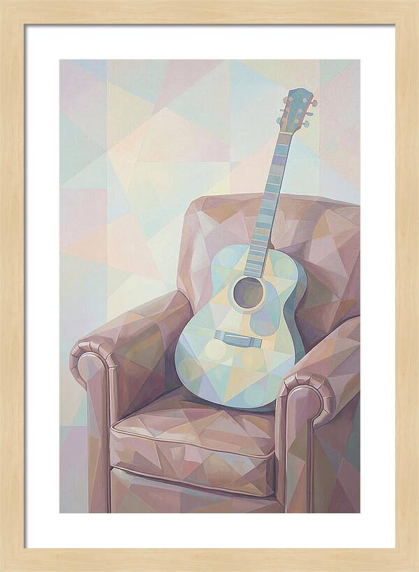 Acoustic Guitar On Worn Leather Chair