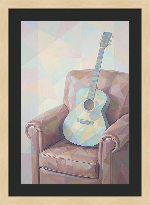Acoustic Guitar On Worn Leather Chair