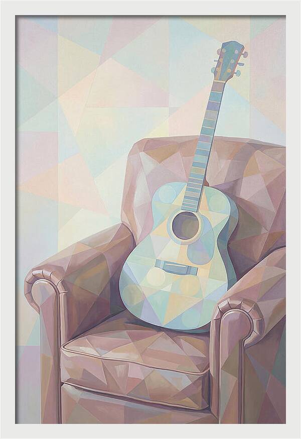 Acoustic Guitar On Worn Leather Chair