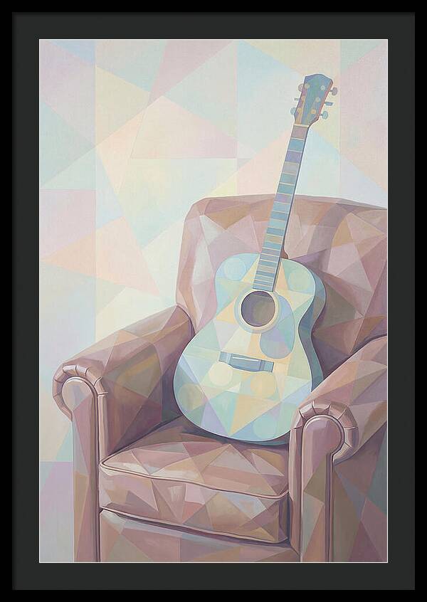 Acoustic Guitar On Worn Leather Chair