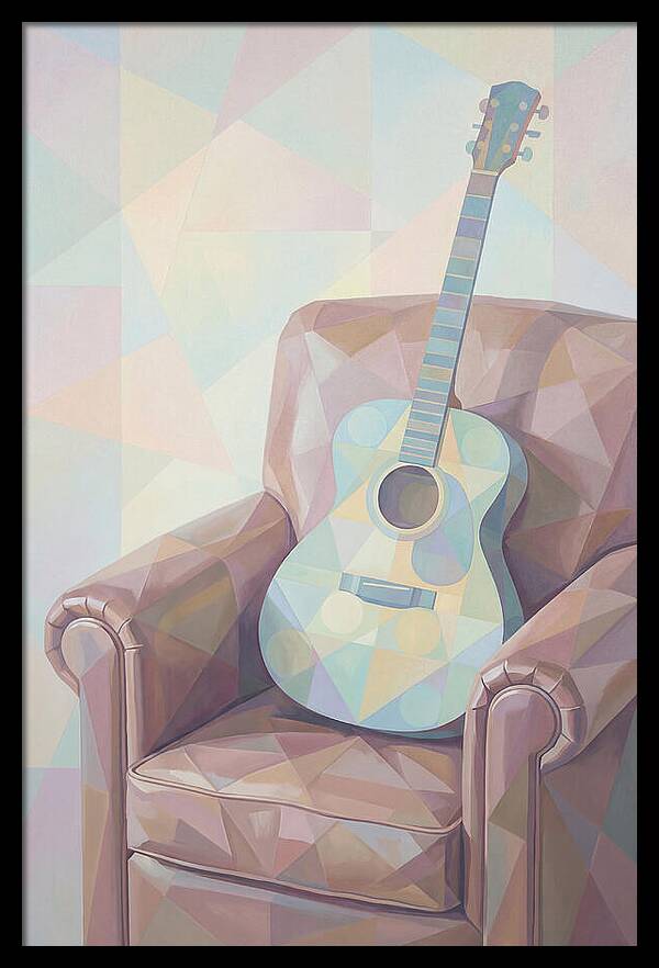 Acoustic Guitar On Worn Leather Chair
