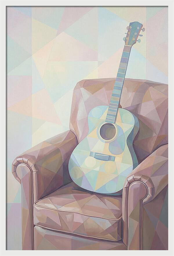 Acoustic Guitar On Worn Leather Chair