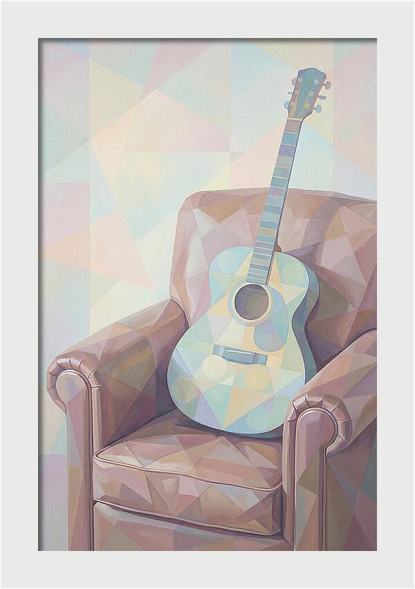 Acoustic Guitar On Worn Leather Chair