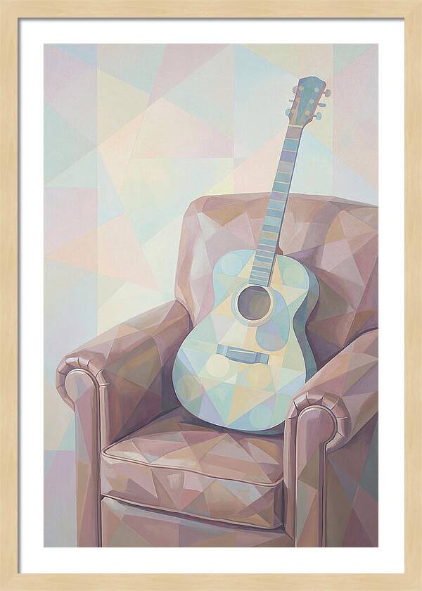 Acoustic Guitar On Worn Leather Chair