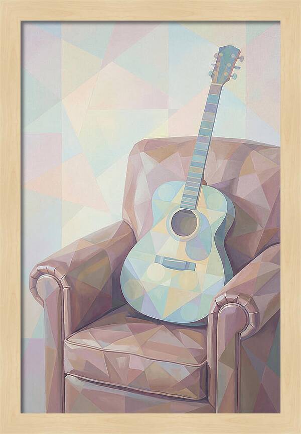 Acoustic Guitar On Worn Leather Chair