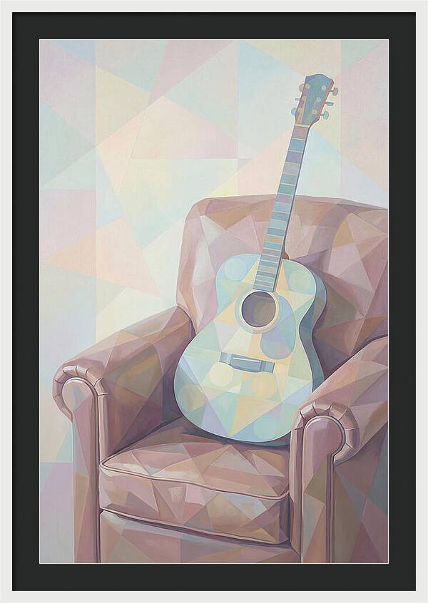 Acoustic Guitar On Worn Leather Chair