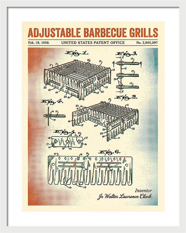 Adjustable Barbecue Grill Retro Patent Us2965097a