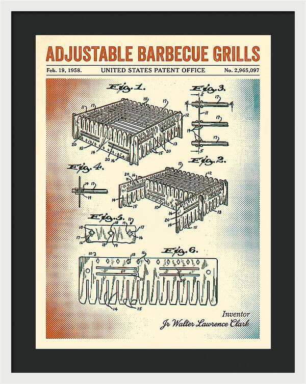 Adjustable Barbecue Grill Retro Patent Us2965097a