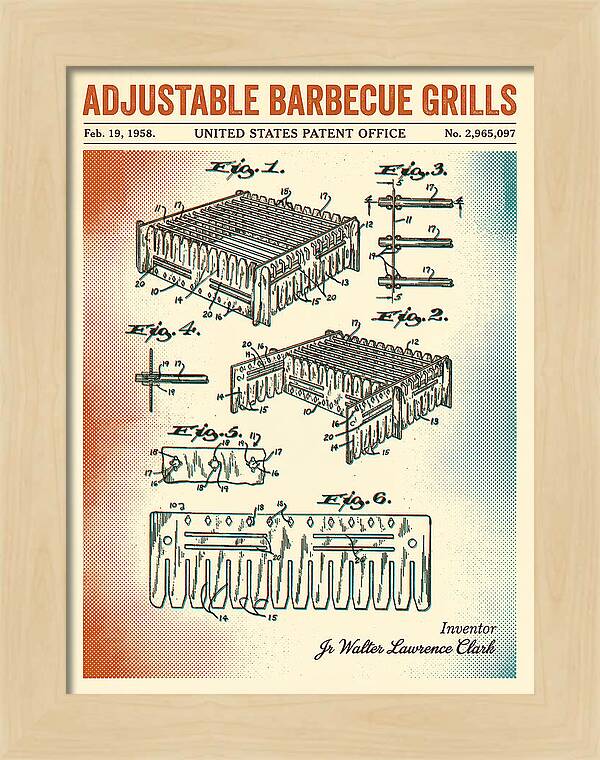 Adjustable Barbecue Grill Retro Patent Us2965097a