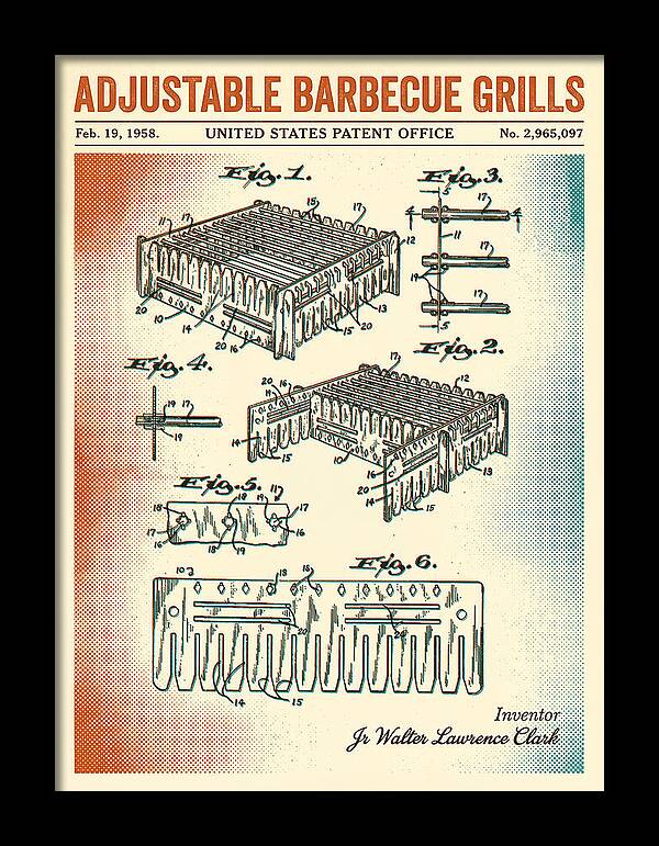 Adjustable Barbecue Grill Retro Patent Us2965097a