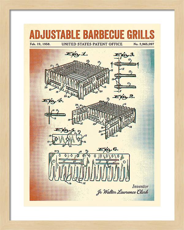Adjustable Barbecue Grill Retro Patent Us2965097a