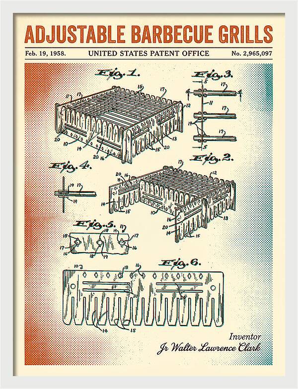 Adjustable Barbecue Grill Retro Patent Us2965097a