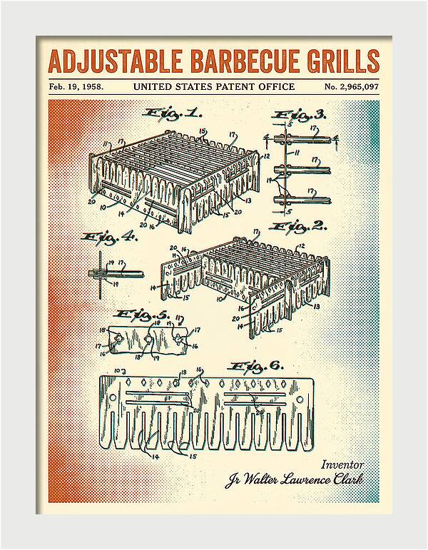 Adjustable Barbecue Grill Retro Patent Us2965097a