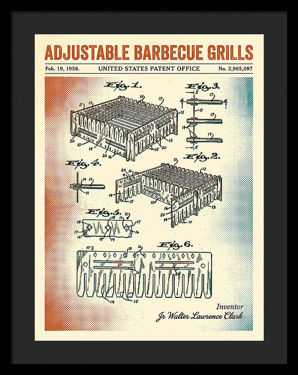 Adjustable Barbecue Grill Retro Patent Us2965097a