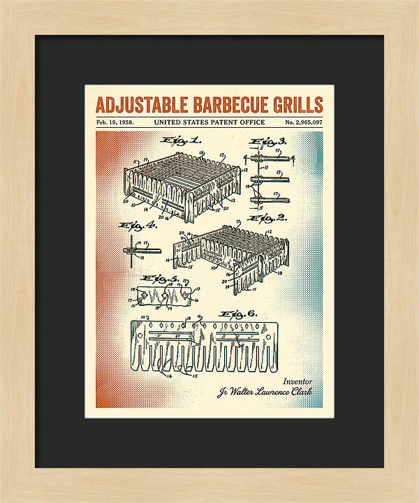 Adjustable Barbecue Grill Retro Patent Us2965097a