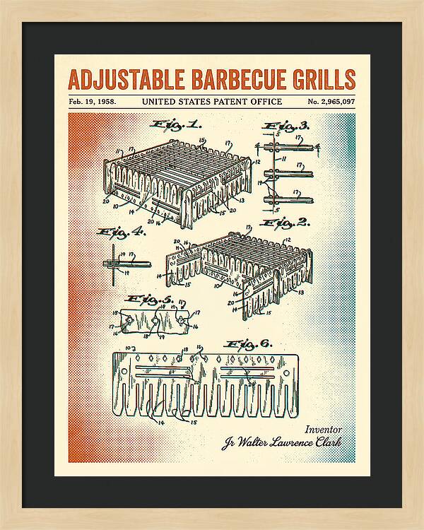 Adjustable Barbecue Grill Retro Patent Us2965097a