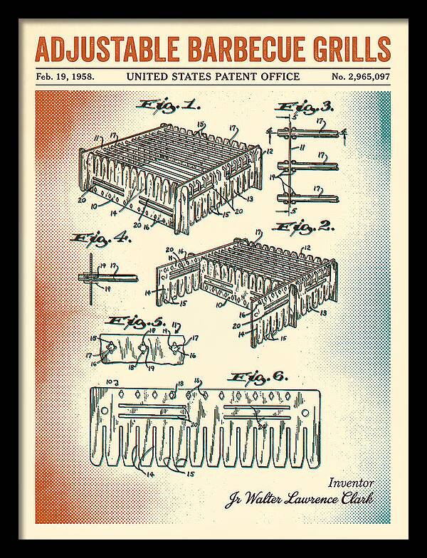 Adjustable Barbecue Grill Retro Patent Us2965097a