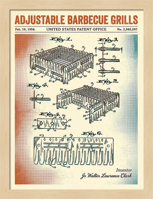 Adjustable Barbecue Grill Retro Patent Us2965097a