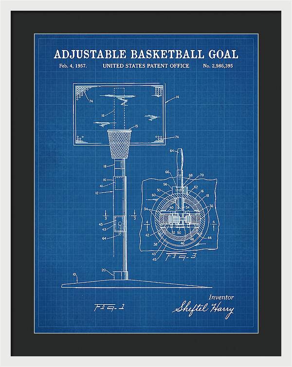 Adjustable Basketball Goal Blueprint Patent Us2986395